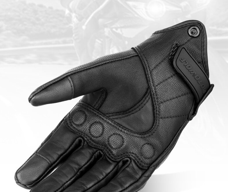 Motorcycle Windproof Leather Gloves Vintage Rider Perforated SummerBreathable Leather Full Finger Gloves Anti-drop LeatherGloves