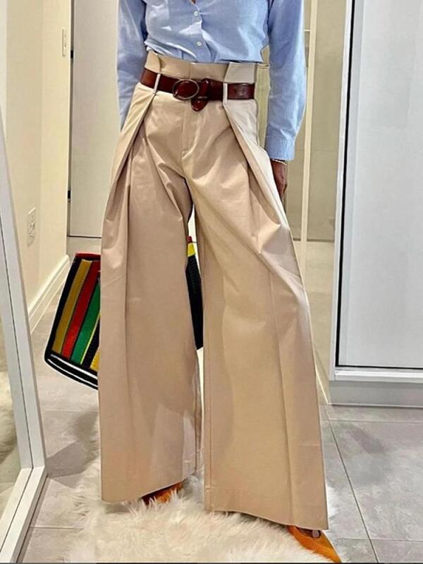 Krismile 2024 New Arrivals High Waist Wide Leg Office Trousers For Women Urban Spring Solid Color Loose Casual Pants
