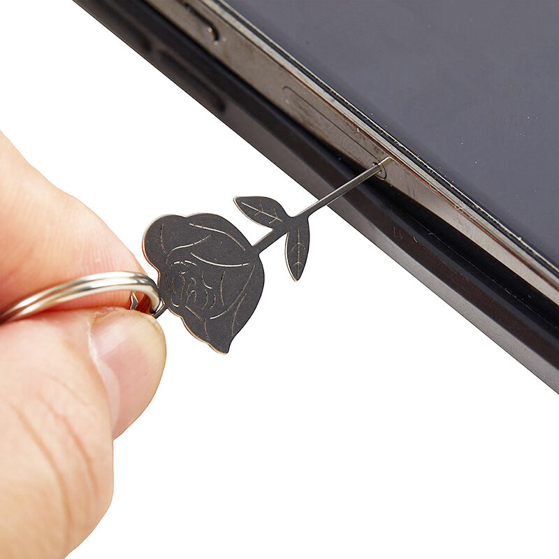 Outil de clé d'éjection de broche en acier inoxydable en forme de rose pour smartphone, dé à coudre universel, retrait de carte SIM, 1 jeu