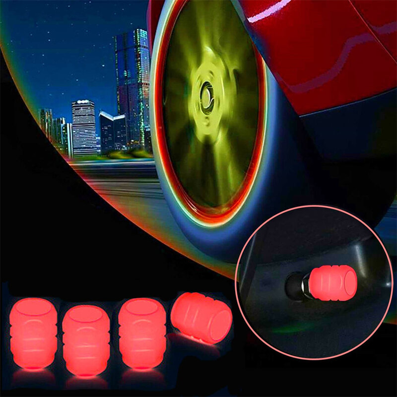 Lichtgevende Ventieldopjes Fluorescerende Rode Nacht Gloeiende Auto Motorfiets Wiel Styling Band Hub Universeel Cap Decor