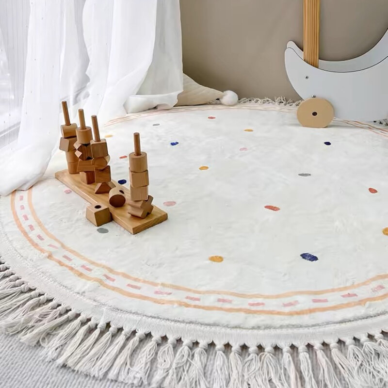 Round White Bedroom Soft Carpets Cute White Plush Girly Children's Room Carpet Tassel Spotted Living Room Sofa Cloakroom Rug 양탄자
