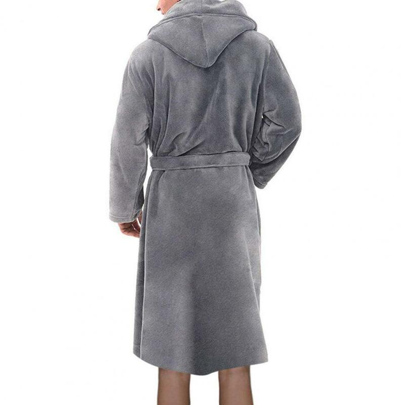 Robe de Bain à Capuche avec Poches pour Homme, Chemise de Nuit Chaude, Pyjama Longue Optique, Absorbant, Vêtements de Maison