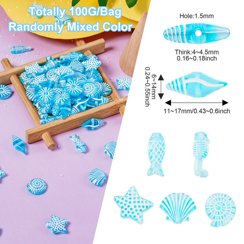 100g gemischte Formen Ozean Thema transparente Acryl lose Perlen für Armband Halskette Schmuck DIY Herstellung