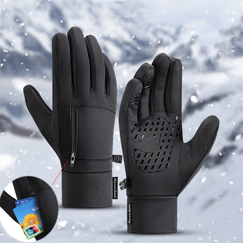 Warm Men'S Gloves Top Screen Full Finger Outdoor Non-Slip Waterproof Sport Winter Bicycle Gloves Skiing Plush Mittens Hot Sale