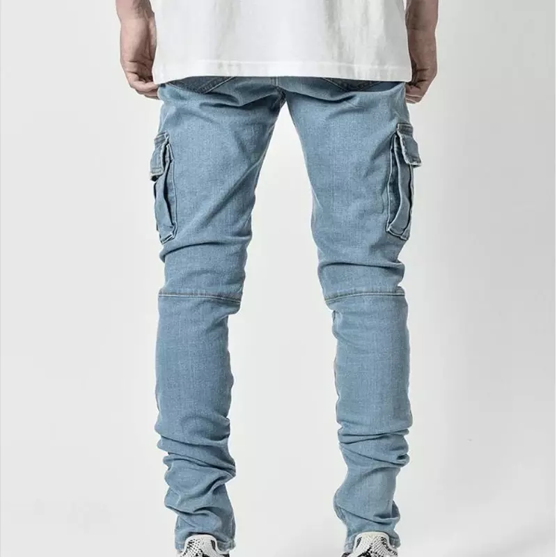 Jeans vintage Harajuku pour hommes, pantalons décontractés Y2K, poches zippées, vêtements masculins ajustés, tout match, mode automne et hiver