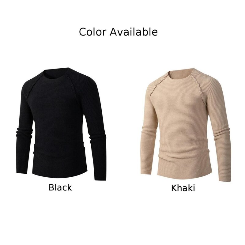 Pulôver fino de poliéster masculino, suéter monocromático, blusa macia, casual, confortável, tamanho grande, preto, cáqui, novo, 1 pc