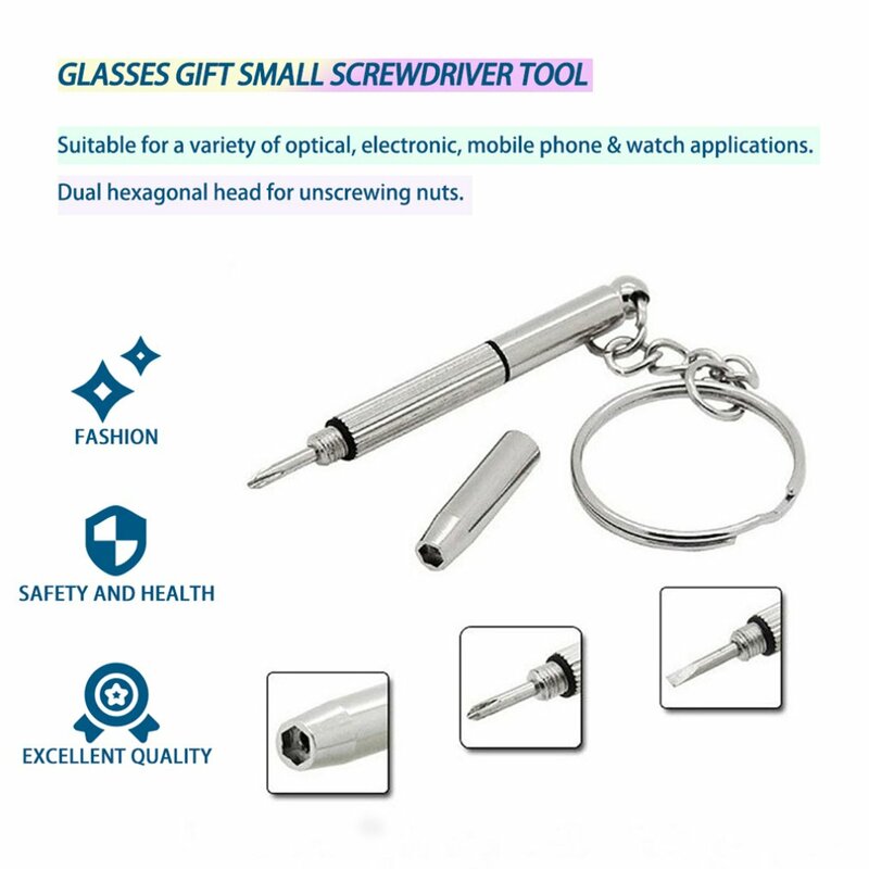 Multifuncional Eyeglass Screwdriver, Mini Hand Tool, Watch Repair Kit com Chaveiro, 3 em 1