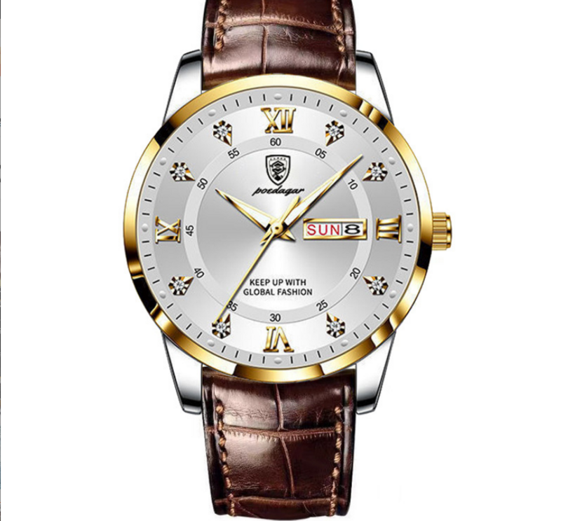 Impermeável luminosa calendário duplo relógio masculino relógio de quartzo ultra-fino