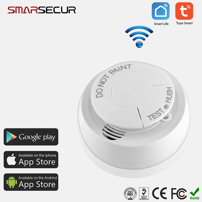 Tuya inteligente wifi detector de fumaça aplicativo notificação fumaça sensor de gás sistema de alarme incêndio para segurança em casa
