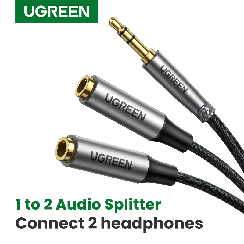 UGREEN หูฟัง Splitter 3.5มม.2 Way Aux ชายหญิงหูฟังอะแดปเตอร์เสียงคู่สเตอริโอ Y สายเคเบิล Splitter สำหรับทีวีโทรศัพท์ PS4