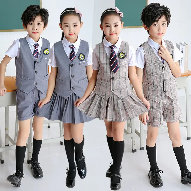 Ensemble d'uniformes scolaires britanniques d'été pour enfants, uniforme de performance scolaire primaire, robe de chorale, uniforme STREaqpour enfants, 144