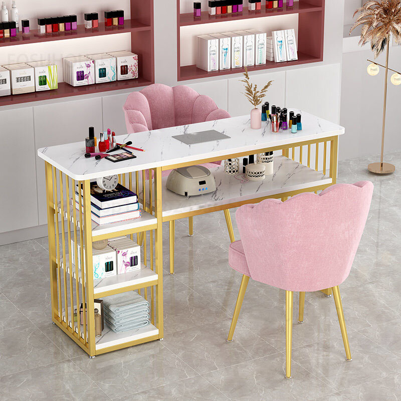Lampu meja manikur profesional, Set meja dan kursi Salon kecantikan profesional dengan penyedot debu bawaan meja Makeup rumah