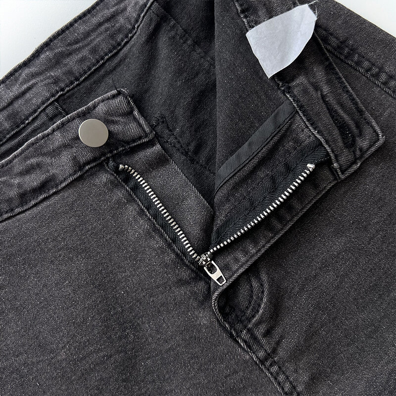 W stylu Vintage jednolity kolor z wysokim stanem, elastyczne, dopasowane, dopasowane, szyszane spodenki jeansowe