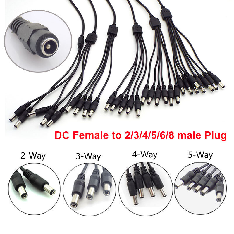 2.1*5.5mm 1 Female to 2 3 4 5 8 Male DC Power Splitter Plug Cable for CCTV Security Camera Accessories Power Supply Adapter J17
