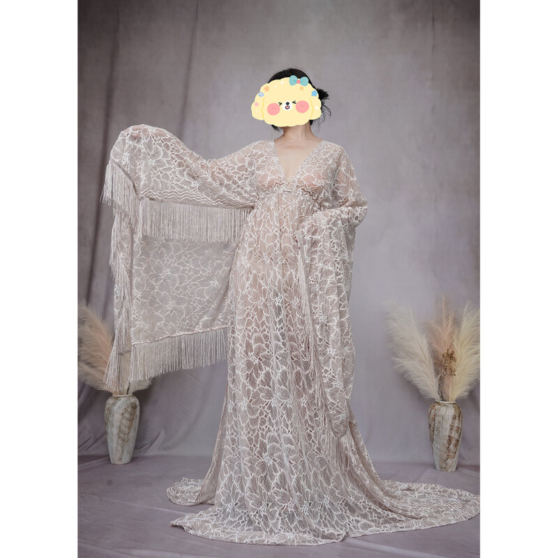 دون & جودي بوهو فستان زفاف دانتيل مع شرابة طويلة ، ثوب عتيق ، فتحة جانبية ، النساء الحوامل ، تصوير الأمومة ، حفل العروس