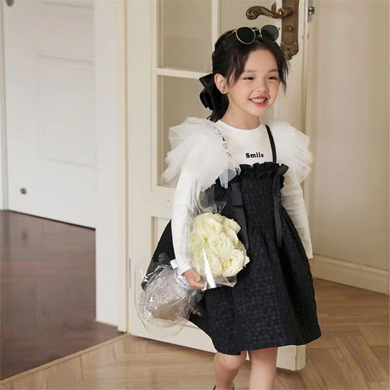Girls' Clothing T-shirt 2023 Spring New Children's Cotton Baby Performance Dress Long Sleeve Slim Fit Fashion Kids Outfits 2-8T