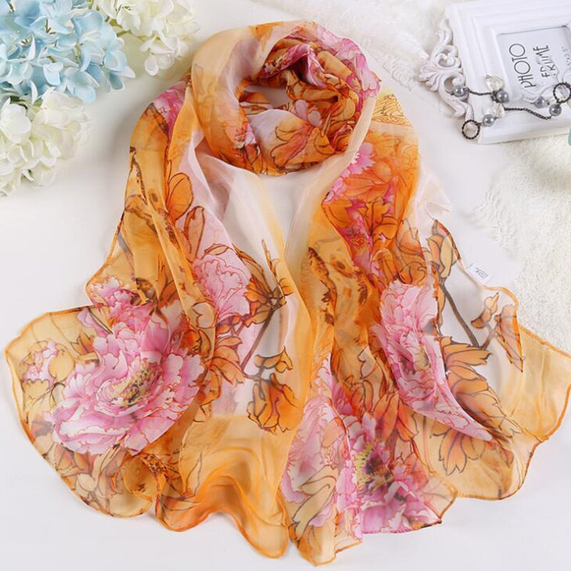 Женский модный шифоновый жоржет, шелковый шарф для мусульманского хиджаба, пиона, цветов, бандана, летний пляжный саронг, шарф и шаль HY30