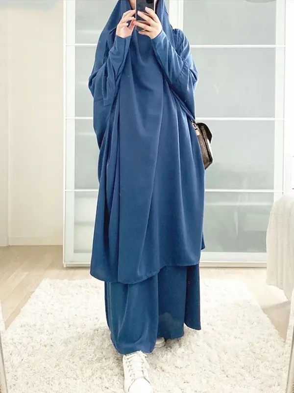 Rok jilbab wanita Muslim bertudung 15 warna, pakaian Islami, set rok Abaya panjang Khimar Ramadan