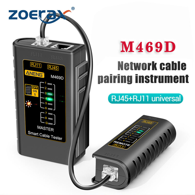 ZoeRax-Rede Cable Tester, Lan Tester, Ferramenta de Rede, RJ45, RJ11, RJ12, CAT5, UTP
