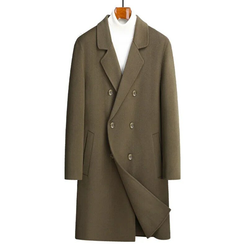 Manteau long en laine à double boutonnage pour hommes, beau document solide, chaud, automne et hiver, combat 03, vêtements d'affaires