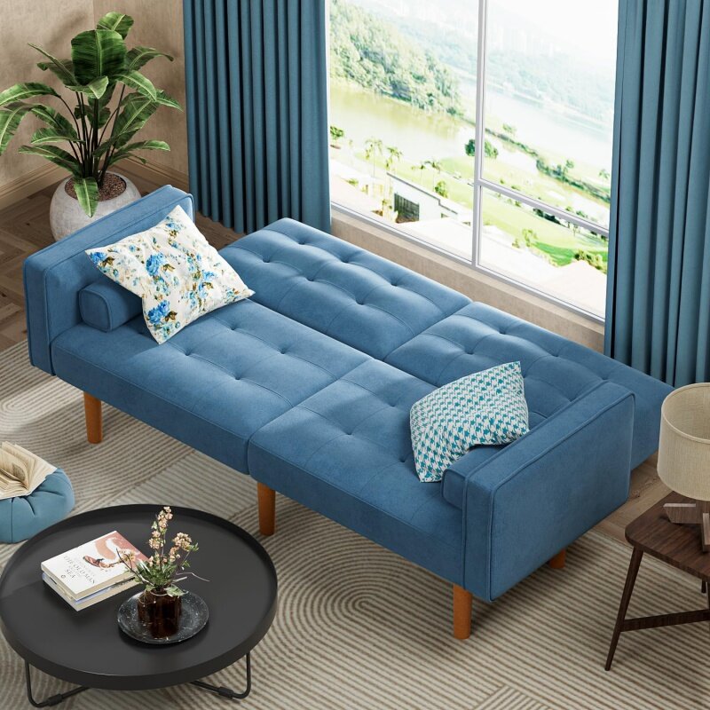 YESHOMY Futon rozkładana Sofa rozkładana segmentowa kanapa sypialna, Splitback Loveseat ze zwężanymi nogami, 74 ", mały salon do życia R