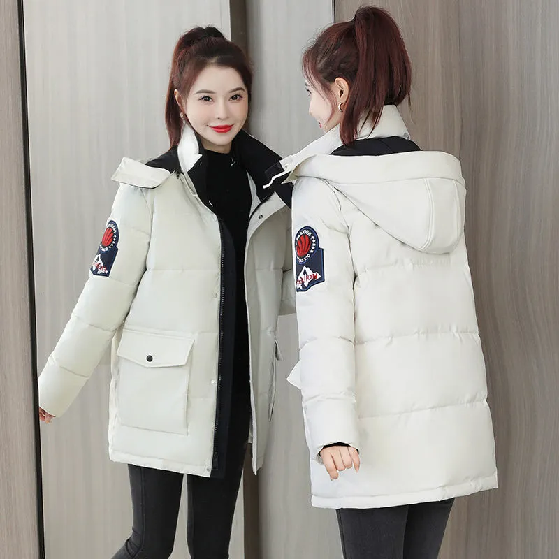 Autumn Winter Mid-Long CottonJacket Women 2023 New Fashion Loose Thicken Warm Coat Hooded Pure Colour Parka Overcoat  Female