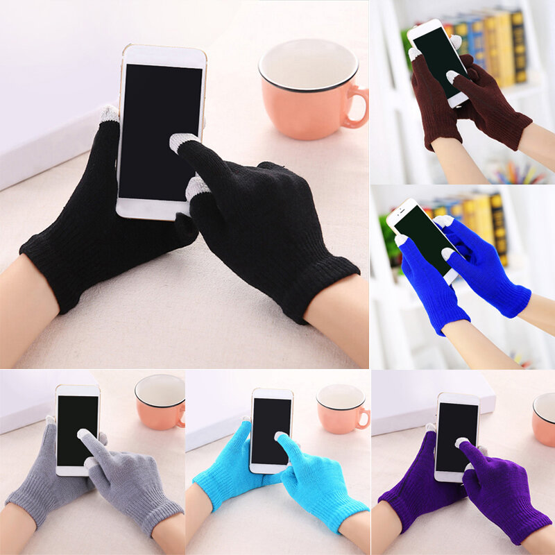1 para rękawiczki do ekranu dotykowego kobiet i mężczyzn zimowa miękka rękawiczki do ekranów dotykowych na drutach na drutach utrzymuje ciepły, jednolity kolor zaopatrzenie domu
