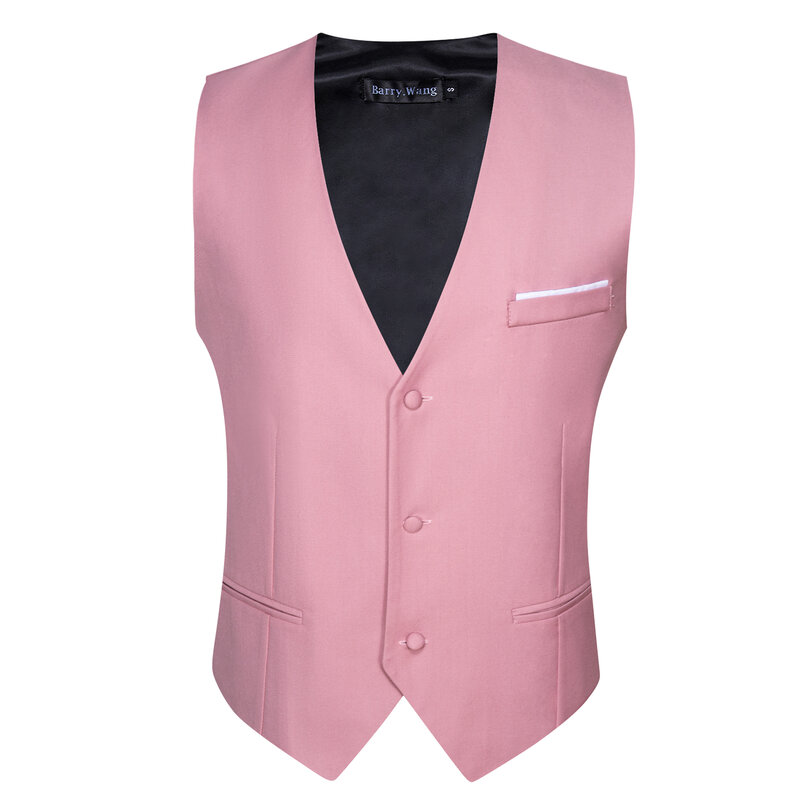 Elegante Gilet per uomo rosa solido raso Gilet cravatta papillon Hanky Set giacca senza maniche matrimonio formale maschile Gilet vestito Barry Wang