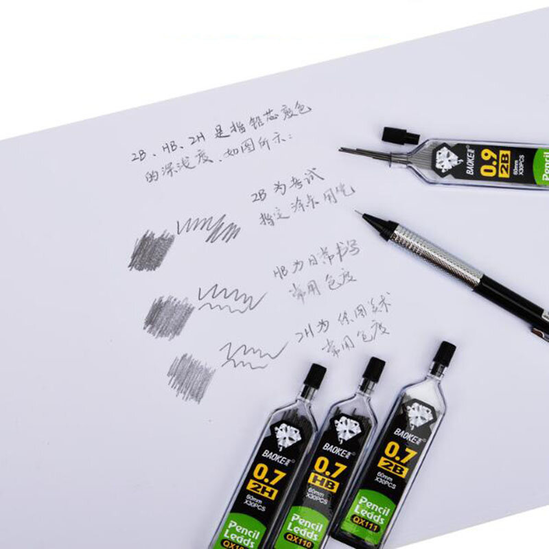 Recharge automatique pour crayon 2B 2H HB, 0.3mm/0.5mm/0.7mm/0.9mm, 30 pièces/bouteille