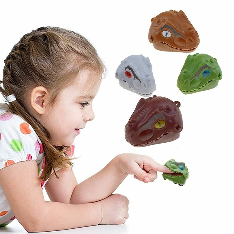 Mini cabeça do dinossauro puxar o carro para as crianças, Realista cor mordendo mão brinquedo, Forma bonito dos desenhos animados