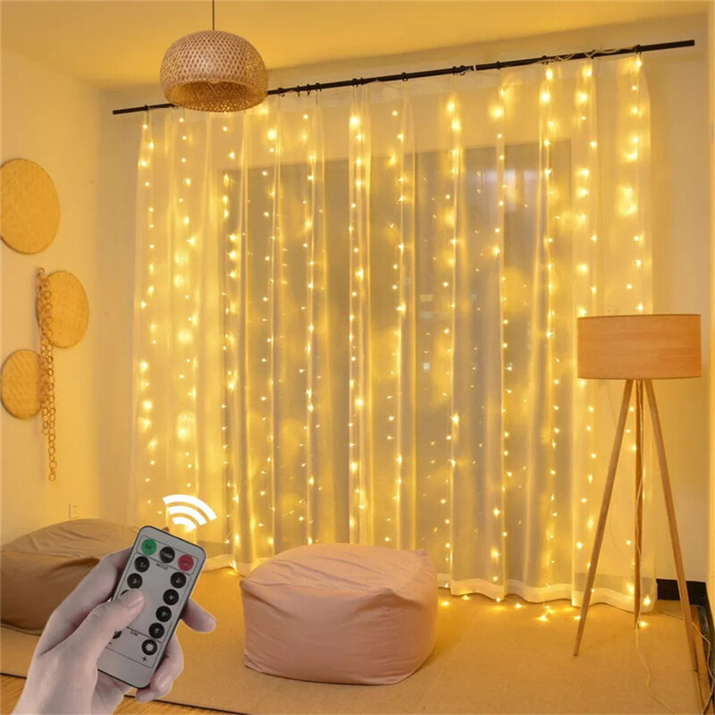 New 3*3M 300LED Copper Wire Curtain String Lights USB Remote 8 Modes Christmas Fairy Lights Garland for Home Wedding Party Decor