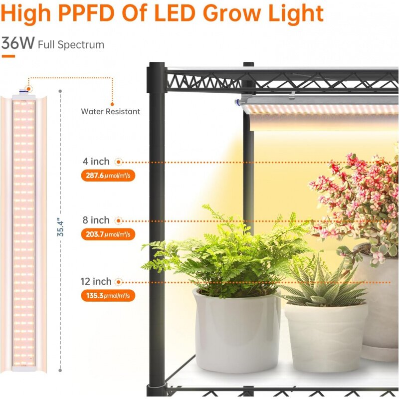 Estante para plantas con luces de cultivo, soporte alto grande de 5 niveles, 3 pies, T5, 144w, luz para interiores, 3 modos de espectro completo