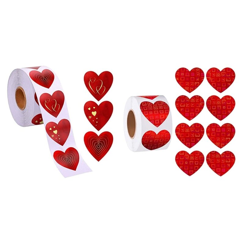Étiquettes autocollantes en forme cœur rouge, pièces, 1.5 pouces, pour saint-valentin