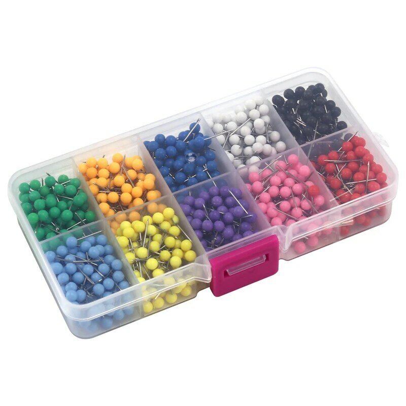 1000 Pcs Map Tacks Push Pins Plastic Head With Steel Point Cork,Board Safety Colored Thumbtack Office School Supply