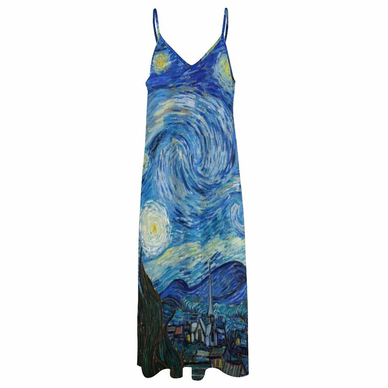 1889-فنسنت فان جوخ-Night-73x92 النجوم بلا أكمام فستان فستان نسائي أنيق فاخر