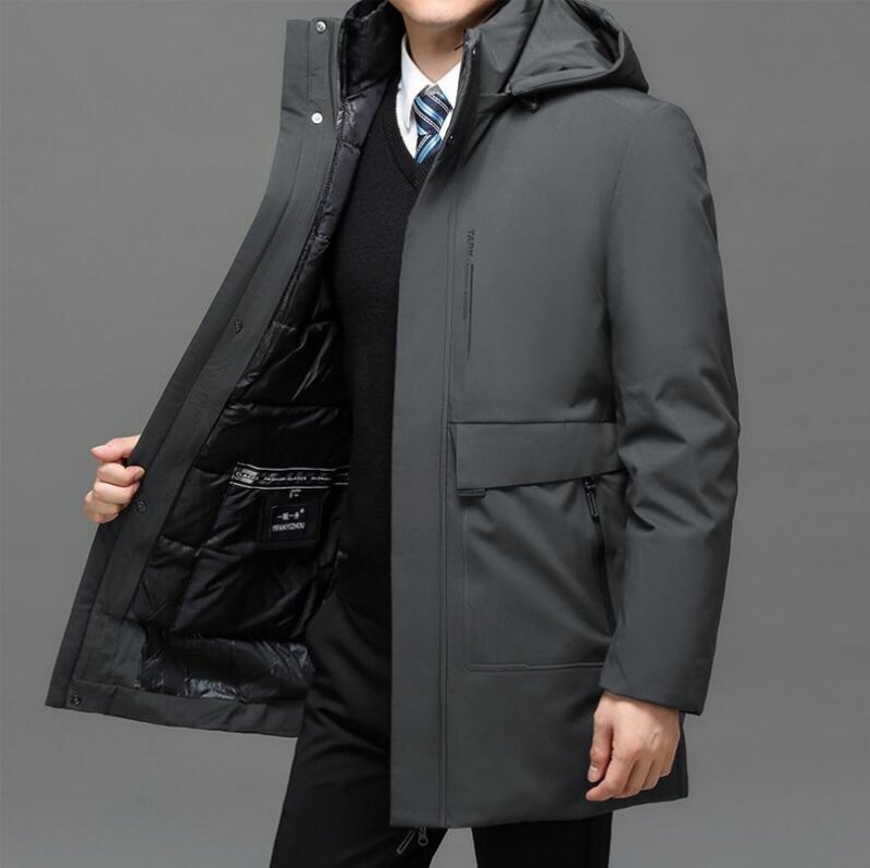 Parkas largas con capucha para hombre, chaqueta cálida impermeable, abrigo de invierno, 2 piezas, novedad de otoño e invierno, 2023