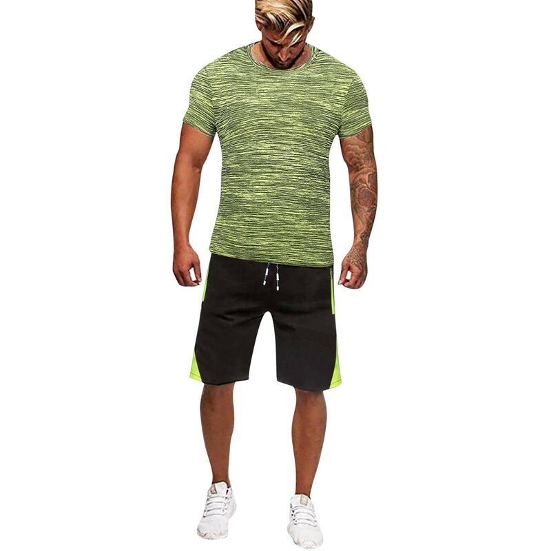 Conjunto deportivo de verano para hombre, traje deportivo de secado rápido, transpirable, con cordón, 2P