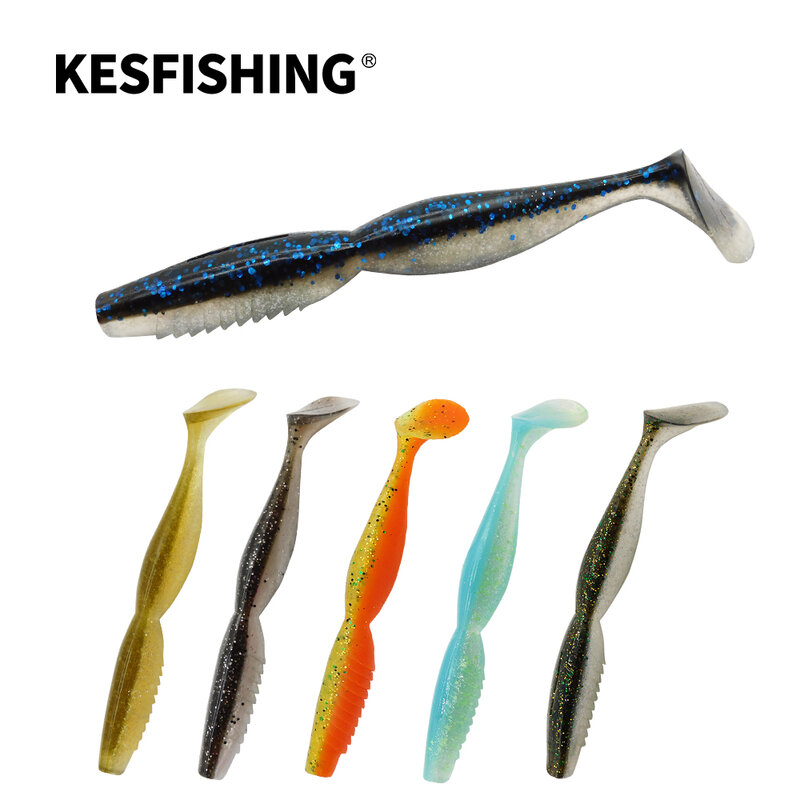 KESFISHING-Señuelos de Pesca artificiales de silicona blanda, cebo Spiner Shad de 4 y 5 pulgadas, el mejor Lucio, añadir olor a pescado