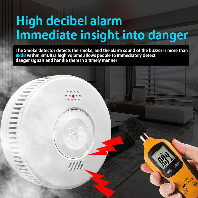KOOJN Smoke Alarm Dedicated Fire Detection Detector for Fire Protection Ultra Long Standby Wireless Independent 88dB Smoke