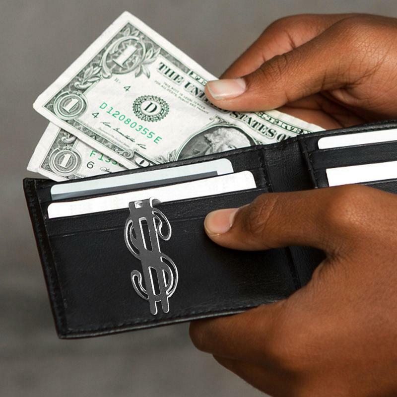 Fermasoldi simbolo del dollaro in acciaio inossidabile Fashion Simple Dollar Cash Clamp Holder portafoglio portatile con fermasoldi per uomo donna