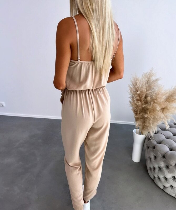 Jumpsuits for Women New Casual Elegant Sexy V-Neck Lace Trim Spaghetti Strap Women One Pieces Bodysuit Female Fashion Jumpsuit