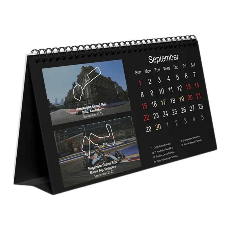Race Track Desk Calendário, Calendário F1, Desktop Race Car, Planejamento fácil, Planejador de programação diária, Twin-Wire vinculação, Corrida, 2024