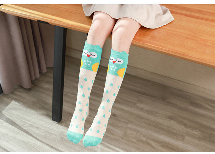 Primavera e outono novos desenhos animados crianças meias listrado polka dot coruja animal meias meninos e meninas joelho meias