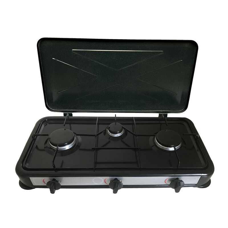 The Black Portable Gas Stove Guangdong Three Burner With Lid