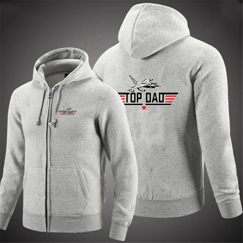 TOP DAD TOP GUN Movie Men Brand Spring and Autumn Printing Casual Simplicity Solid Color Zipper Pullover Hoodie Coat