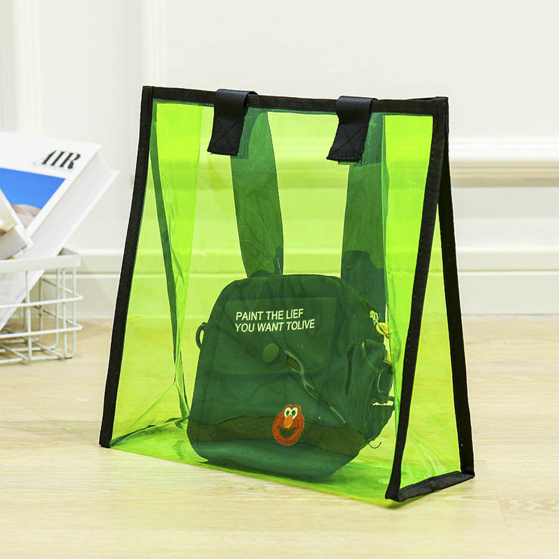 Summer Casual Large Capacity Transparent Colorful Waterproof Beach Shopping Bag Ladies Street Handbag Gift Bag