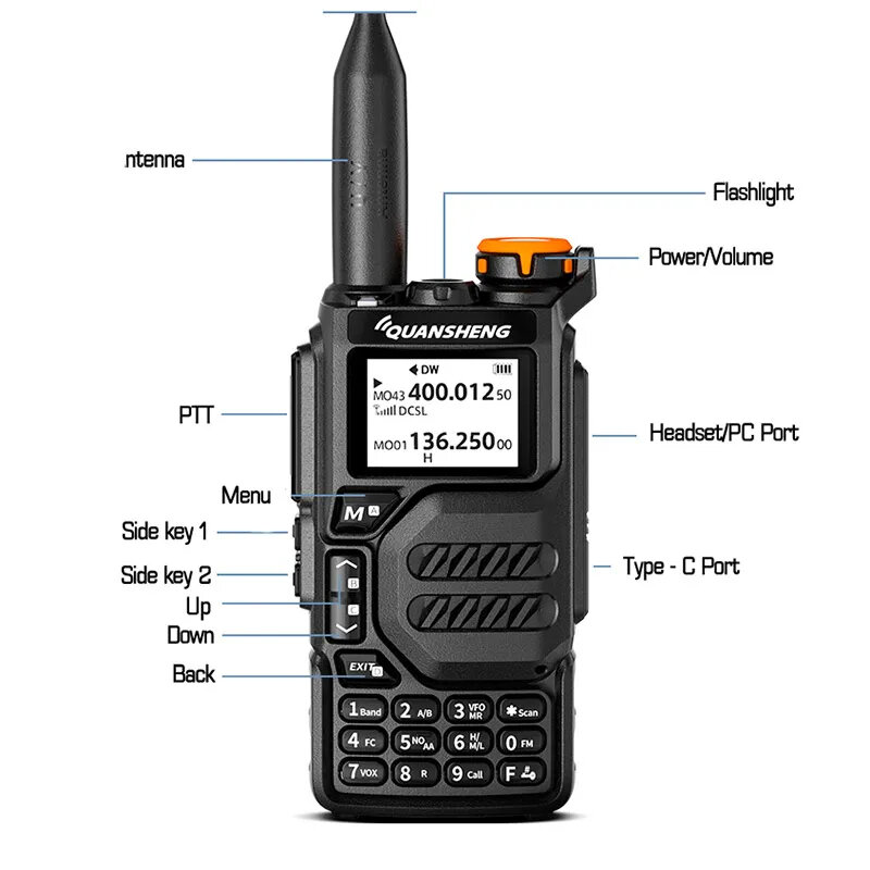 Retevis-walkie-talkie de mano Quansheng-Uvk5, Radio de larga distancia para exteriores, viaje, frecuencia múltiple, longitud completa, 5 W