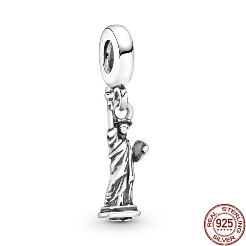 Sterling Silver Pendant Charm Bead, 925, Estátua da Liberdade de Nova York, Paris, Torre Eiffel, se Fits Original Pulseira Pandora, Colar Jóias DIY
