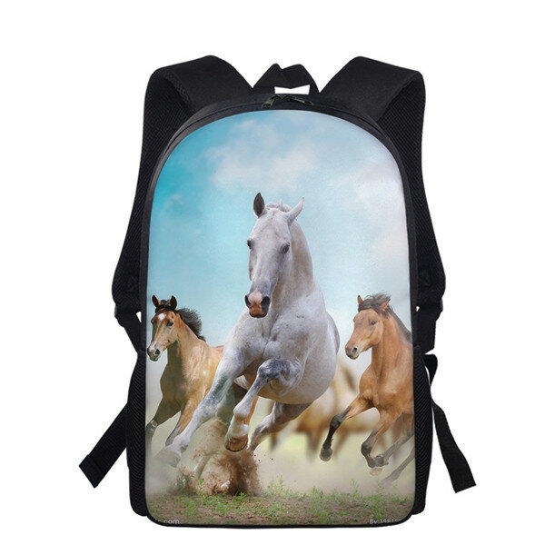 Mochila com estampa de cavalo para meninos e meninas, Sacos escolares de volta, bonito saco de viagem para crianças, presente bonito