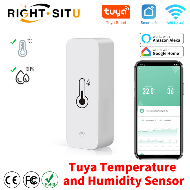 Tuya WiFi Temperatuur Vochtigheid Sensor SmartLife Remote Monitor Voor Smart Home Workwith Alexa Google Assistant